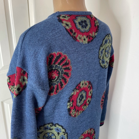 Oliver By Valentino Vintage Blue Paisley/Floral Unisex Sweater Size Large - Picture 5 of 15